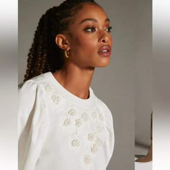 Anthropologie Embroidered Puff-Sleeve Sweatshirt - Picture 3 of 12